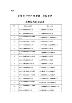 北京市2012年度第一批拟更名高新技术企业名单