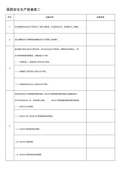 医院安全生产检查表二