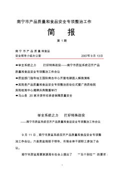 南寧市產(chǎn)品質(zhì)量和食品安全專項(xiàng)整治工作簡報(bào)第1期