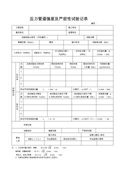 壓力管道強(qiáng)度及嚴(yán)密性試驗(yàn)記錄