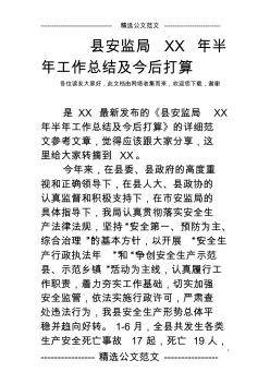 县安监局XX年半年工作总结及今后打算