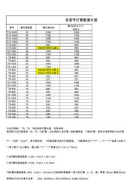 各种标准日光灯管长度对应表