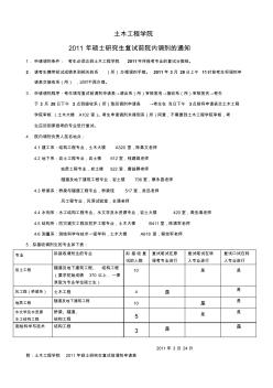 同济大学土木工程学院2011年硕士研究生复试前院内调剂的通知