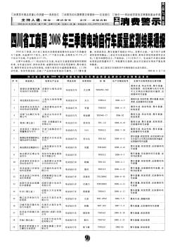 四川省工商局2008年三季度电动自行车质量监测结果通报
