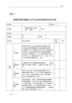 威海预拌混凝土生产企业【综合】检查评价评分表