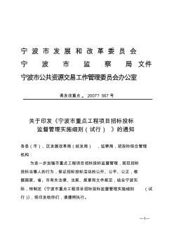 宁波市重点工程项目招标投标监督管理实施细则(试行)