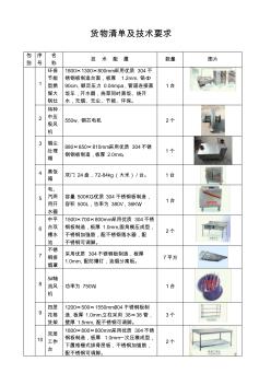 小学厨房设备货物清单及技术要求