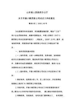 山东省人民政府办公厅关于开展小额贷款公司试点工作的意见--鲁政办发[2008]46号