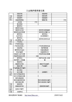 工业锅炉使用登记表