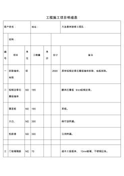 工程施工项目明细表改