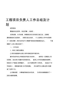 工程项目负责人工作总结及计划