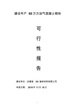 年產(chǎn)60萬方加氣混凝土砌塊可行性研究