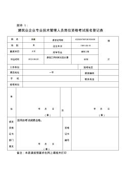 建筑业企业专业技术管理人员岗位资格考试报名登记表