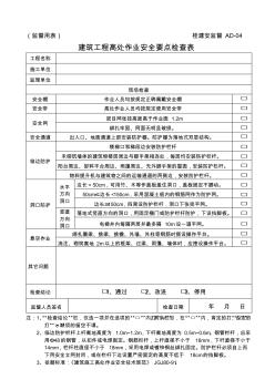 建筑工程高處作業(yè)安全要點(diǎn)檢查表