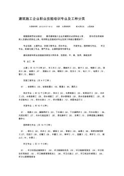 建筑施工企业职业技能培训专业及工种分类