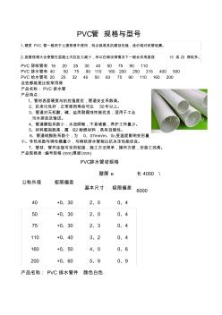 建筑装修PVC管的规格和型号