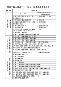 建设工程办理施工、安全监督手续资料提示