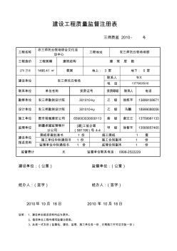 建設工程質量監督注冊表1