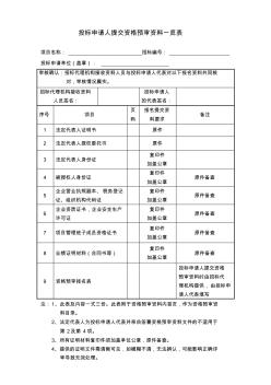 投標申請人提交資格預審資料一覽表