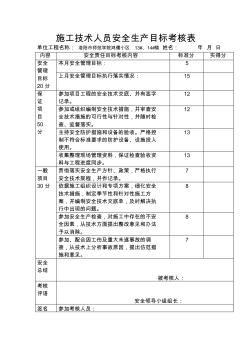 施工技術(shù)人員安全責(zé)任目標(biāo)考核表