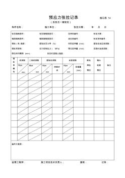 施记表14-预应力张拉记录(后张法一端张拉)