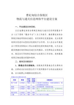 曹妃甸综合保税区物流与通关信息网络平台建设方案