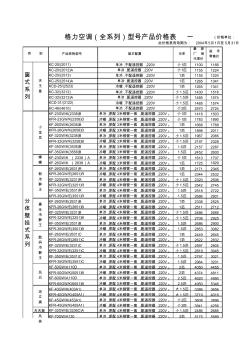 格力空调全系列型产品价格表