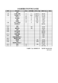 水池不锈钢玻璃栏杆单价分析表