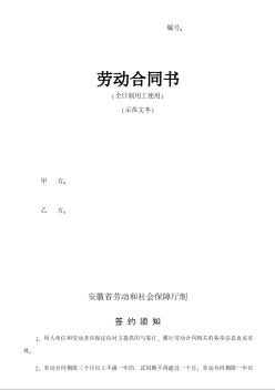 安徽08年劳动合同书[全日制形式]