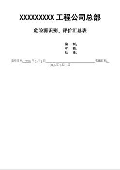 某公司危险源识别、评价汇总表