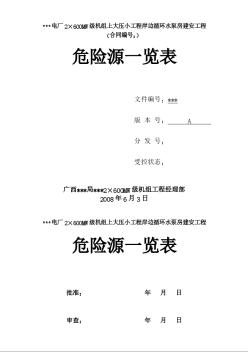 广西某电站2×600MW机组循环水泵房工程危险源清单表