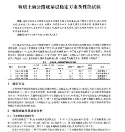 粉质土做公路底基层稳定方案及性能试验