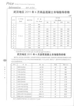 武汉地区2011年6月商品混凝土市场指导价格