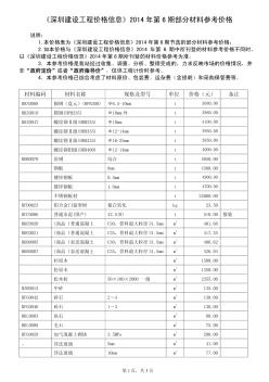 [深圳]2014年6月建设工程部分材料参考价格