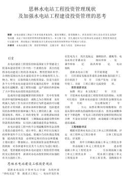 思林水電站工程投資管理現(xiàn)狀及加強(qiáng)水電站工程建設(shè)投資管理的思考