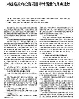 对提高政府投资项目审计质量的几点建议