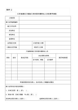 江苏省建设工程施工项目部关键岗位人员变更申请表