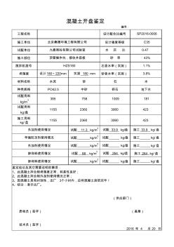 混凝土开盘鉴定样板