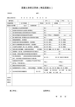 混凝土浇筑检查记录表(商品混凝土)