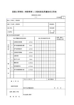 混凝土預制樁(鋼筋骨架)工程檢驗批質量驗收記錄表