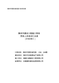 滁州市建设工程施工现场劳务人员培训汇总表(水电安装工)