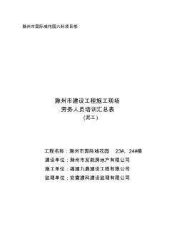 滁州市建设工程施工现场劳务人员培训汇总表(泥工)