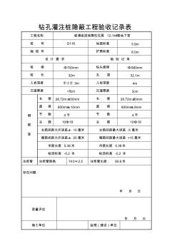 灌注樁隱蔽工程驗收記錄表