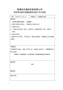 现场劳动保护监督检查员巡视工作记录表