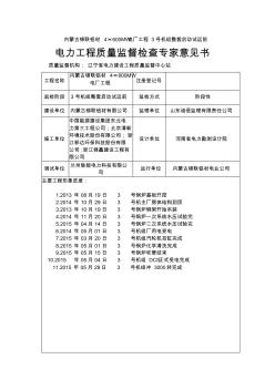 电力工程质量监督检查专家意见书(锦联铝材3号机组整套启动前)