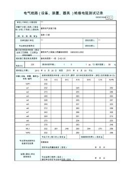 电气线路(设备、装置、器具)绝缘电阻测试记录(广东省统表)