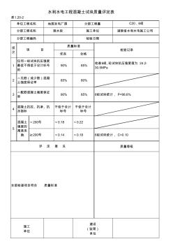 表1.20-2C20混凝土试块质量评定表(大坝)