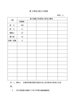 表2勞動(dòng)力投入計(jì)劃表