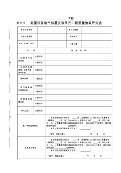 表8.19起重设备电气装置安装单元工程质量验收评定表