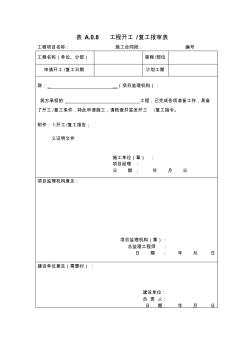 表A.0.8工程開工復(fù)工報(bào)審表